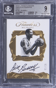 2016-17 Panini Flawless Greats Auto Gold #G-BR Bill Russell Signed Card (#01/10) - BGS MINT 9/BGS 10